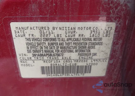 2011 Nissan Sentra 2.0S from USA, damaged, VIN 3N1AB6AP5BL675672